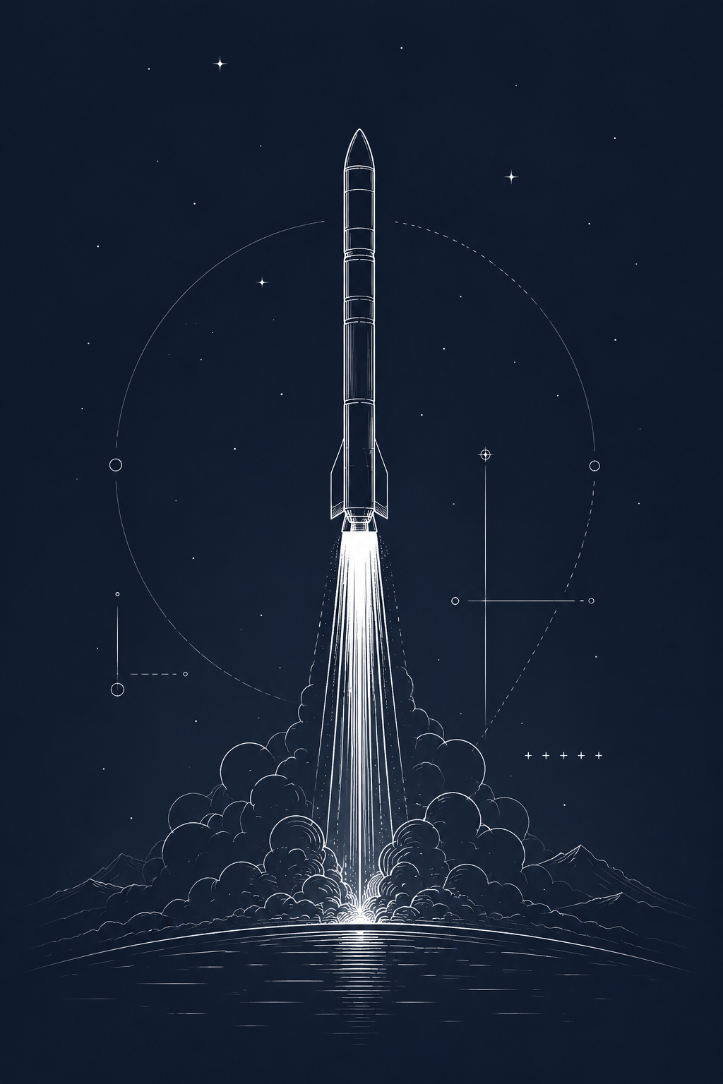 Stylized rocket illustration representing spacecraft research