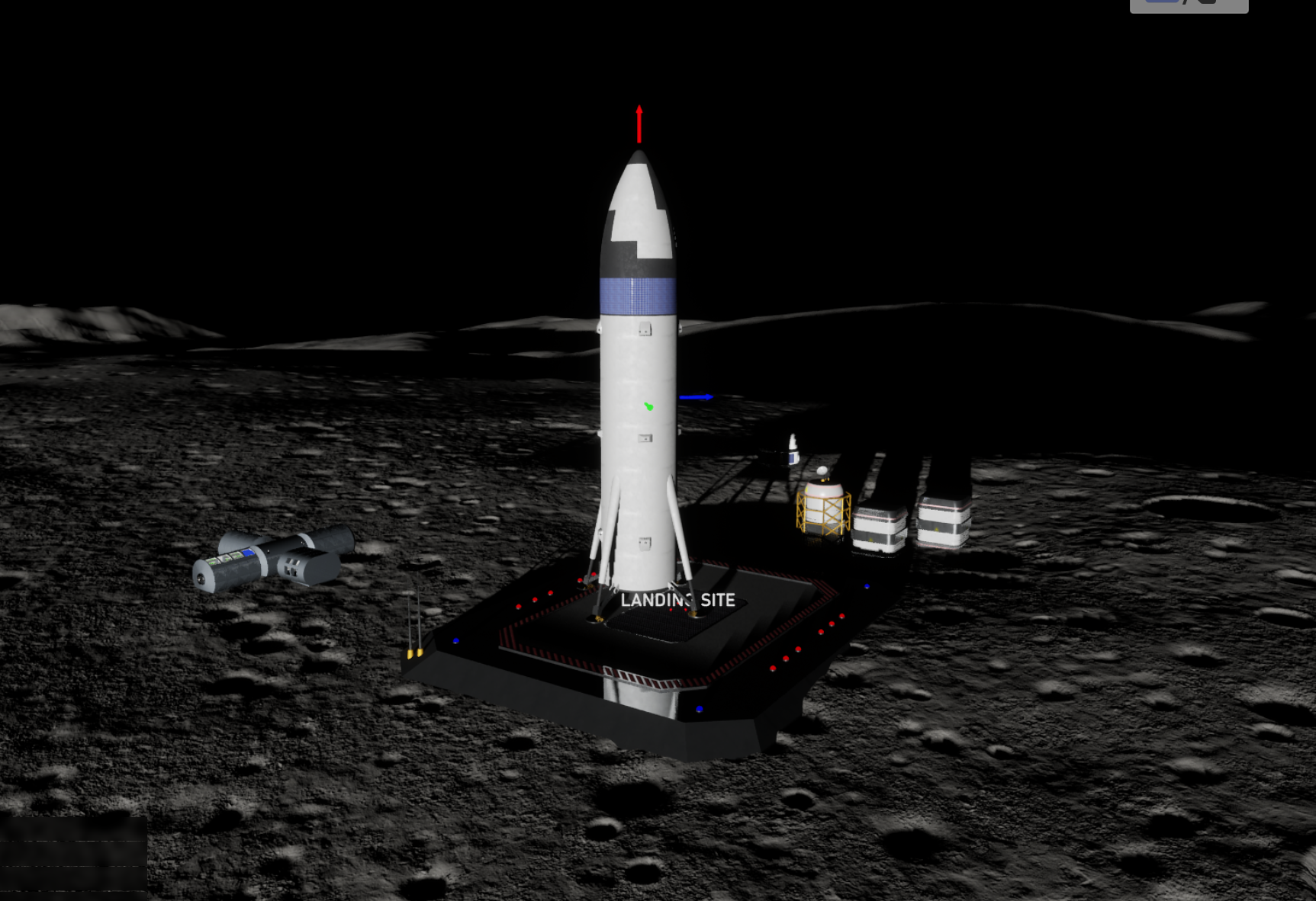 Lunar lander on the landing pad after a manually piloted flight